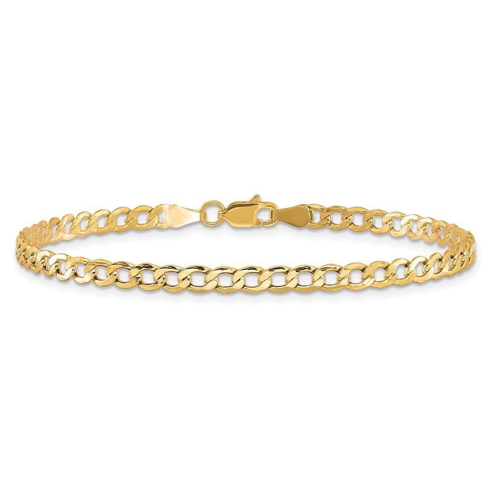 7 Inch 10k Yellow Gold 3.35mm Semi-Solid Curb Link Chain Bracelet