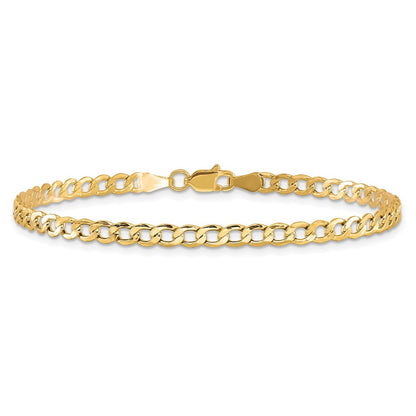 7 Inch 10k Yellow Gold 3.35mm Semi-Solid Curb Link Chain Bracelet