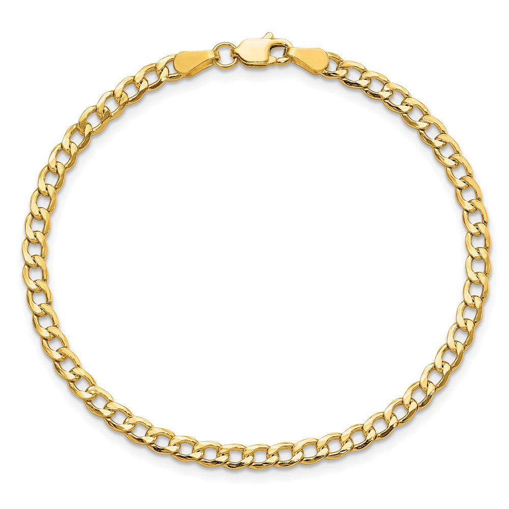 7 Inch 10k Yellow Gold 3.35mm Semi-Solid Curb Link Chain Bracelet