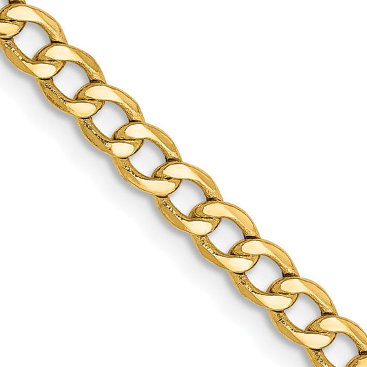 16 Inch 10k Yellow Gold 3.35mm Semi-Solid Curb Link Chain Necklace