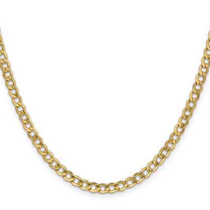 18 Inch 10k Yellow Gold 4.3mm Semi-Solid Curb Link Chain Necklace