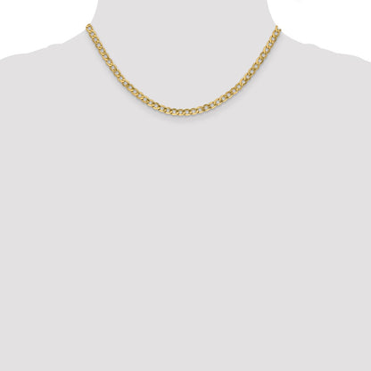 16 Inch 10k Yellow Gold 4.3mm Semi-Solid Curb Link Chain Necklace