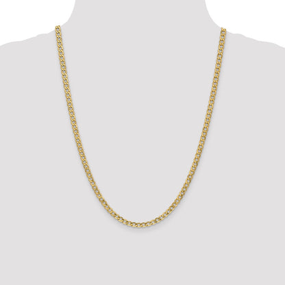 24 Inch 10k Yellow Gold 4.3mm Semi-Solid Curb Link Chain Necklace