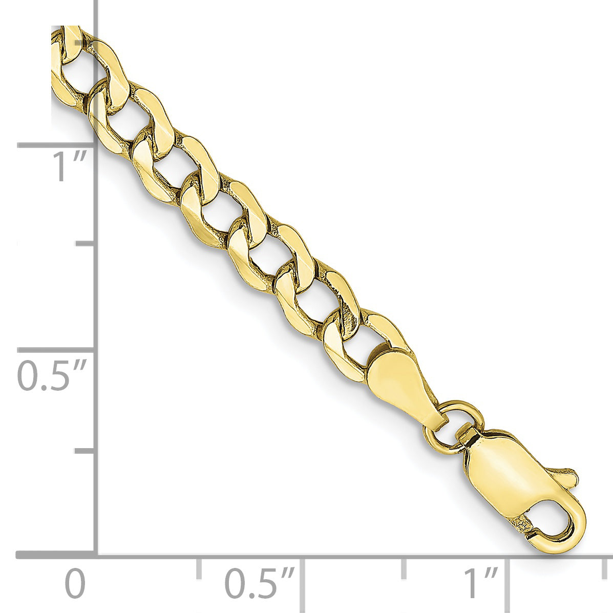 7 Inch 10k Yellow Gold 4.3mm Semi-Solid Curb Link Chain Bracelet