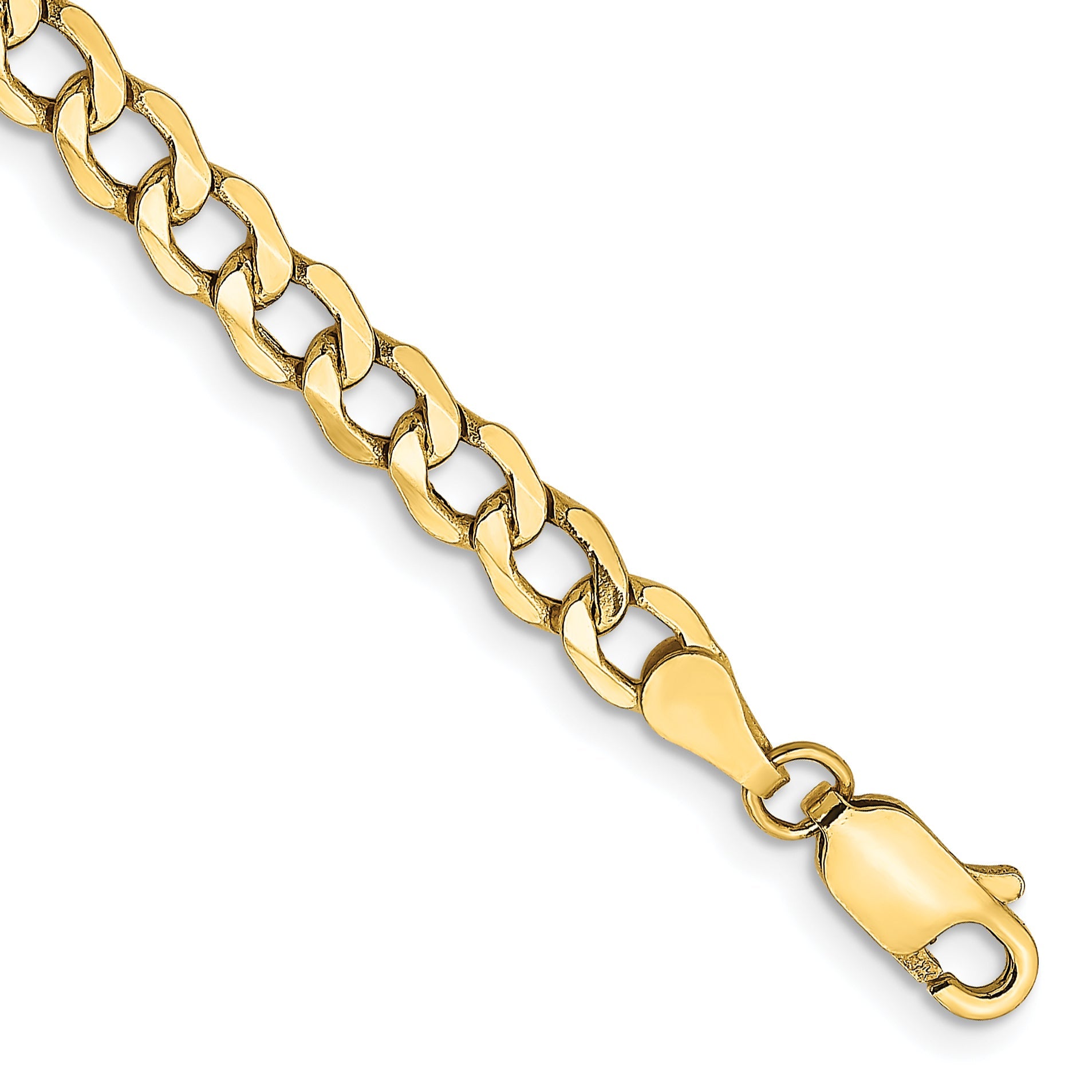 7 Inch 10k Yellow Gold 4.3mm Semi-Solid Curb Link Chain Bracelet