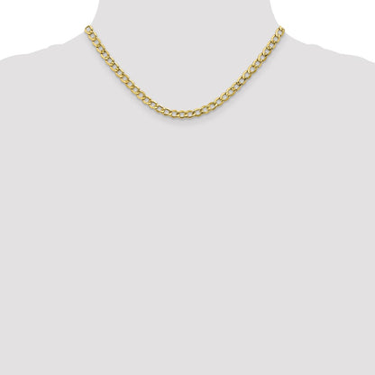 16 Inch 10k Yellow Gold 5.25mm Semi-Solid Curb Link Chain Necklace