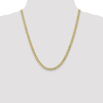 22 Inch 10k Yellow Gold 5.25mm Semi-Solid Curb Link Chain Necklace