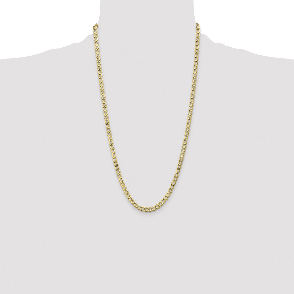 26 Inch 10k Yellow Gold 5.25mm Semi-Solid Curb Link Chain Necklace