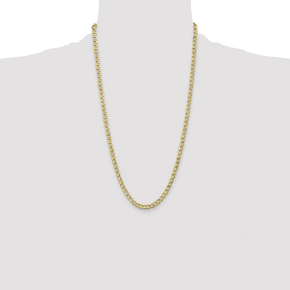26 Inch 10k Yellow Gold 5.25mm Semi-Solid Curb Link Chain Necklace