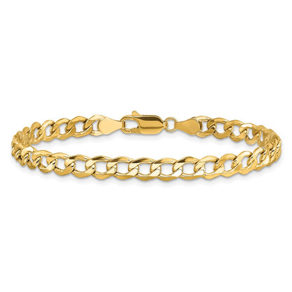 7 Inch 10k Yellow Gold 5.25mm Semi-Solid Curb Link Chain Bracelet