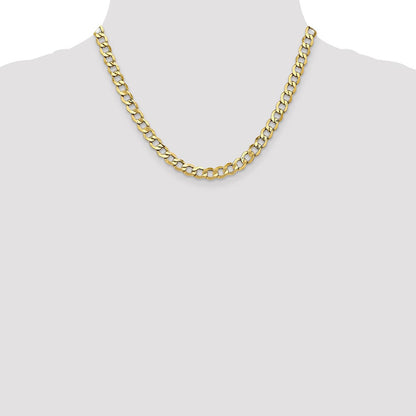 18 Inch 10k Yellow Gold 6.5mm Semi-Solid Curb Link Chain Necklace