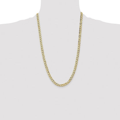 26 Inch 10k Yellow Gold 6.5mm Semi-Solid Curb Link Chain Necklace