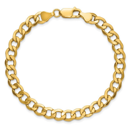 7 Inch 10k Yellow Gold 6.5mm Semi-Solid Curb Link Chain Bracelet
