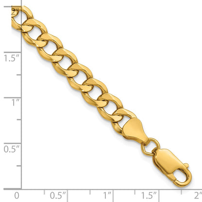 7 Inch 10k Yellow Gold 6.5mm Semi-Solid Curb Link Chain Bracelet