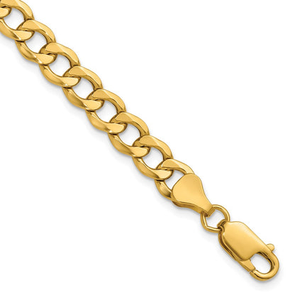 7 Inch 10k Yellow Gold 6.5mm Semi-Solid Curb Link Chain Bracelet