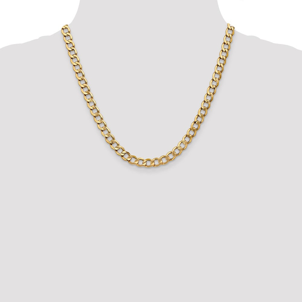 2 Inch 10k Yellow Gold 7mm Semi-Solid Curb Link Chain Necklace