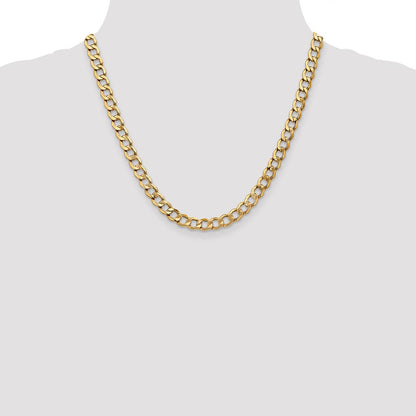 2 Inch 10k Yellow Gold 7mm Semi-Solid Curb Link Chain Necklace