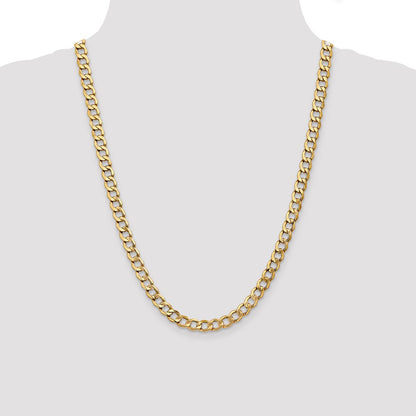 24 Inch 10k Yellow Gold 7mm Semi-Solid Curb Link Chain Necklace