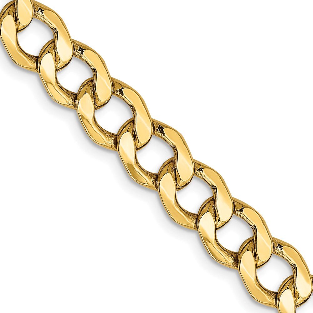 24 Inch 10k Yellow Gold 7mm Semi-Solid Curb Link Chain Necklace