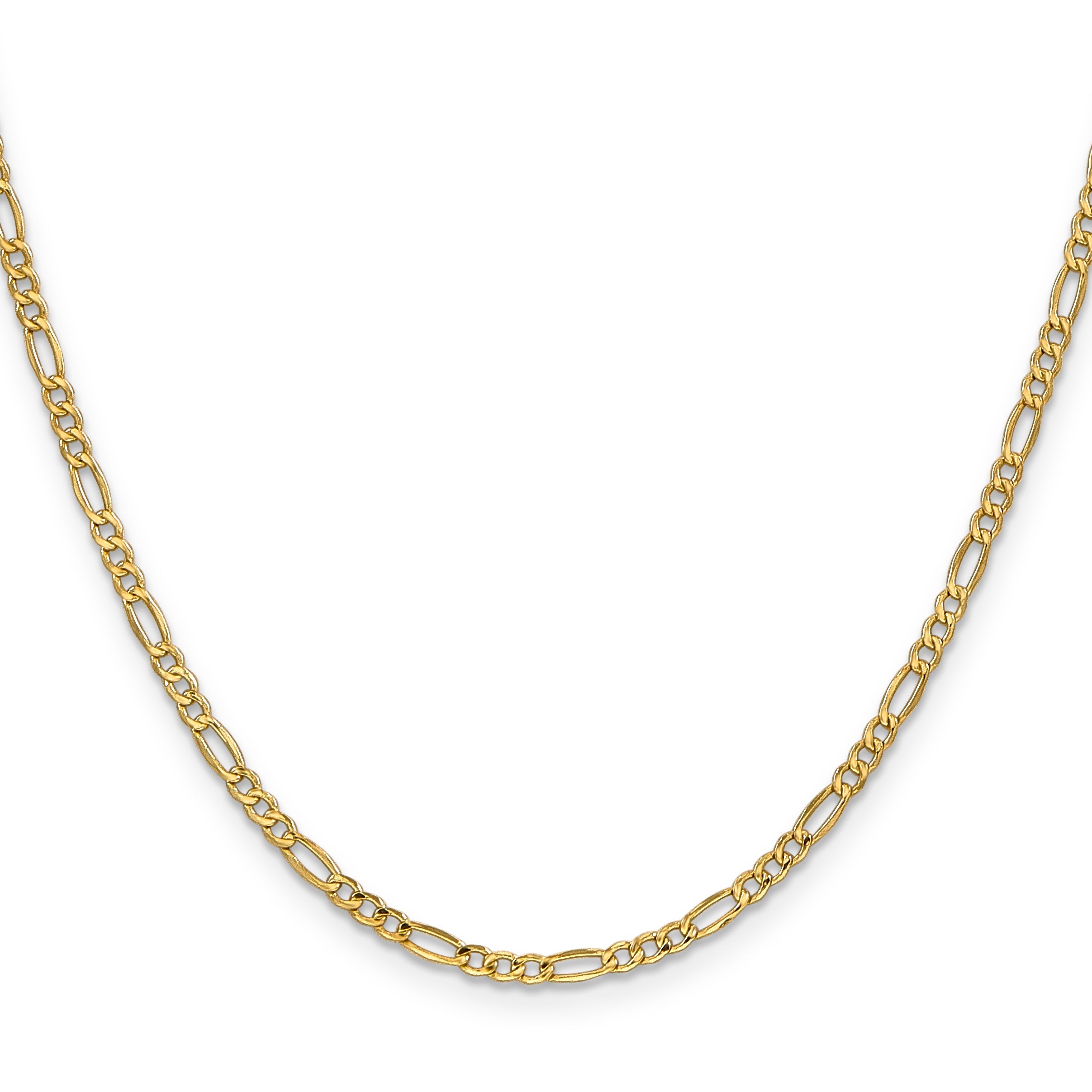 2 Inch 10k Yellow Gold 2.5mm Semi-Solid Figaro Chain Necklace