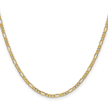 22 Inch 10k Yellow Gold 2.5mm Semi-Solid Figaro Chain Necklace