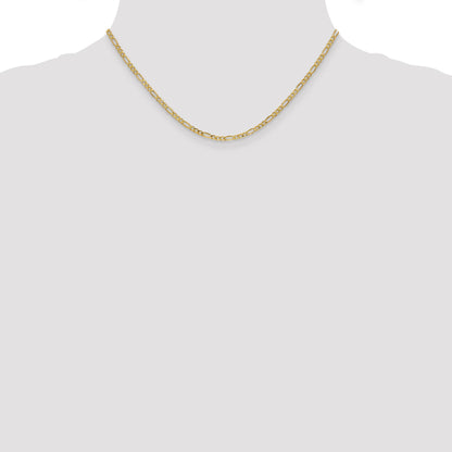 16 Inch 10k Yellow Gold 2.5mm Semi-Solid Figaro Chain Necklace