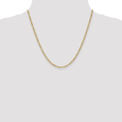 2 Inch 10k Yellow Gold 2.5mm Semi-Solid Figaro Chain Necklace