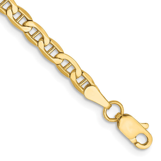8 Inch 10K Yellow Gold 3.2mm Semi-Solid Anchor Chain Bracelet
