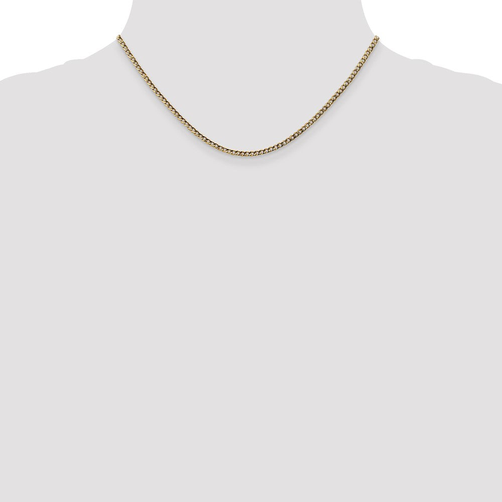 16 Inch 10k Yellow Gold 2.5mm Semi-Solid Curb Link Chain Necklace