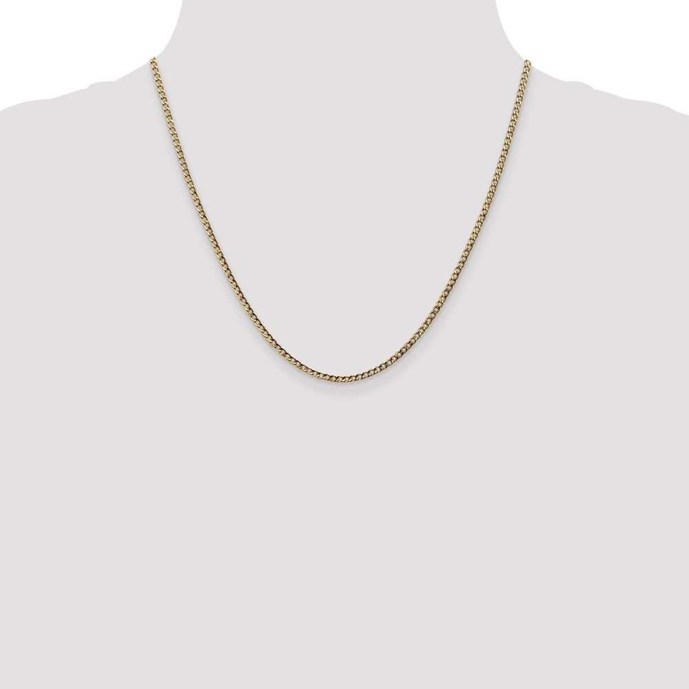 2 Inch 10k Yellow Gold 2.5mm Semi-Solid Curb Link Chain Necklace