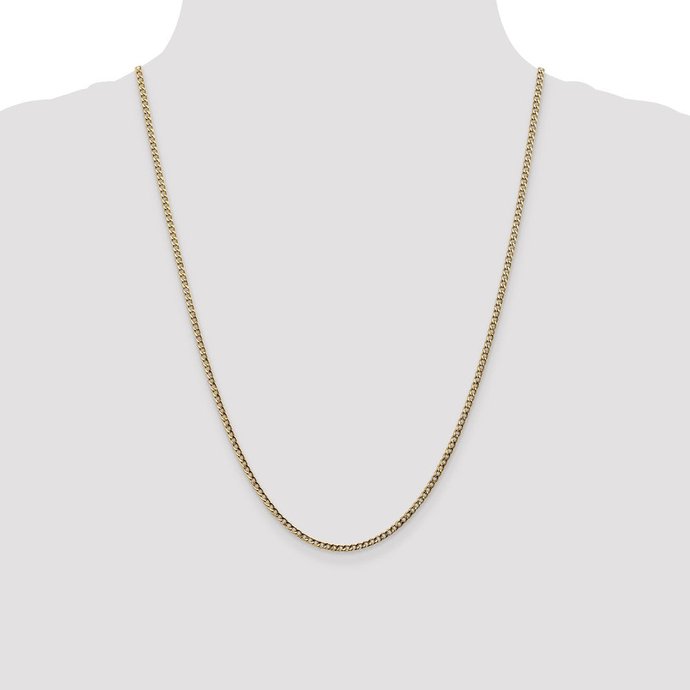 24 Inch 10k Yellow Gold 2.5mm Semi-Solid Curb Link Chain Necklace