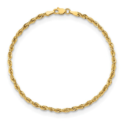 9 Inch 10K Yellow Gold 2.8mm Semi-Solid Rope Chain Anklet