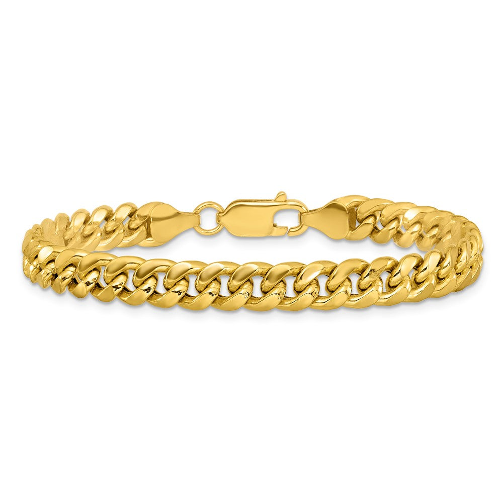 9 Inch 10K Yellow Gold 6.75mm Semi-Solid Miami Cuban Chain Bracelet