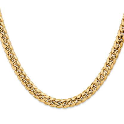 24 Inch 10k Yellow Gold 7.3mm Semi-Solid Miami Cuban Chain Necklace