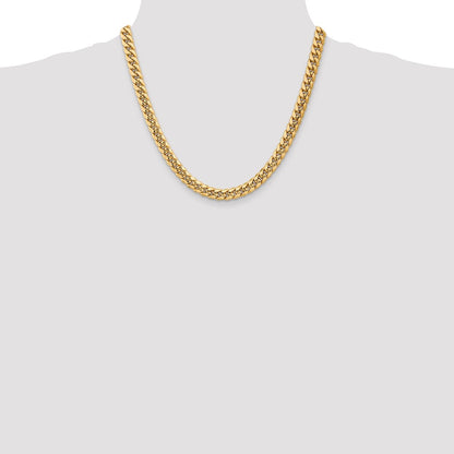 2 Inch 10k Yellow Gold 7.3mm Semi-Solid Miami Cuban Chain Necklace