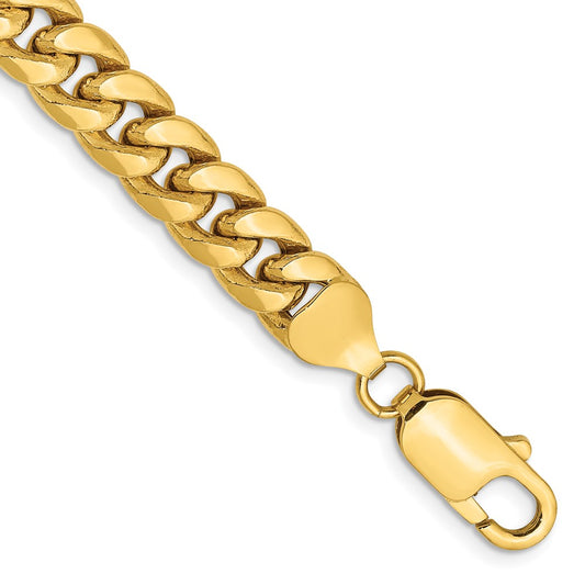 9 Inch 10K Yellow Gold 7.3mm Semi-Solid Miami Cuban Chain Bracelet