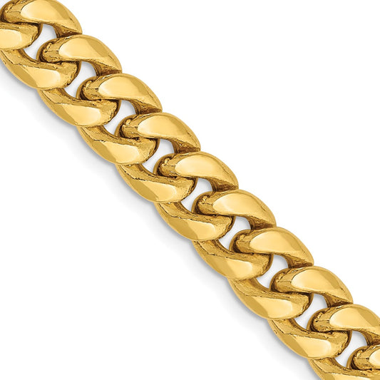 26 Inch 10k Yellow Gold 7.3mm Semi-Solid Miami Cuban Chain Necklace
