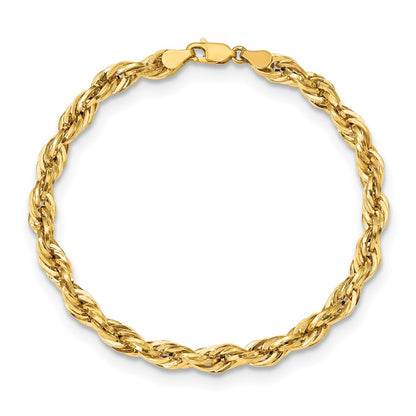 9 Inch 10K Yellow Gold 5.4mm Semi-Solid Rope Chain Anklet