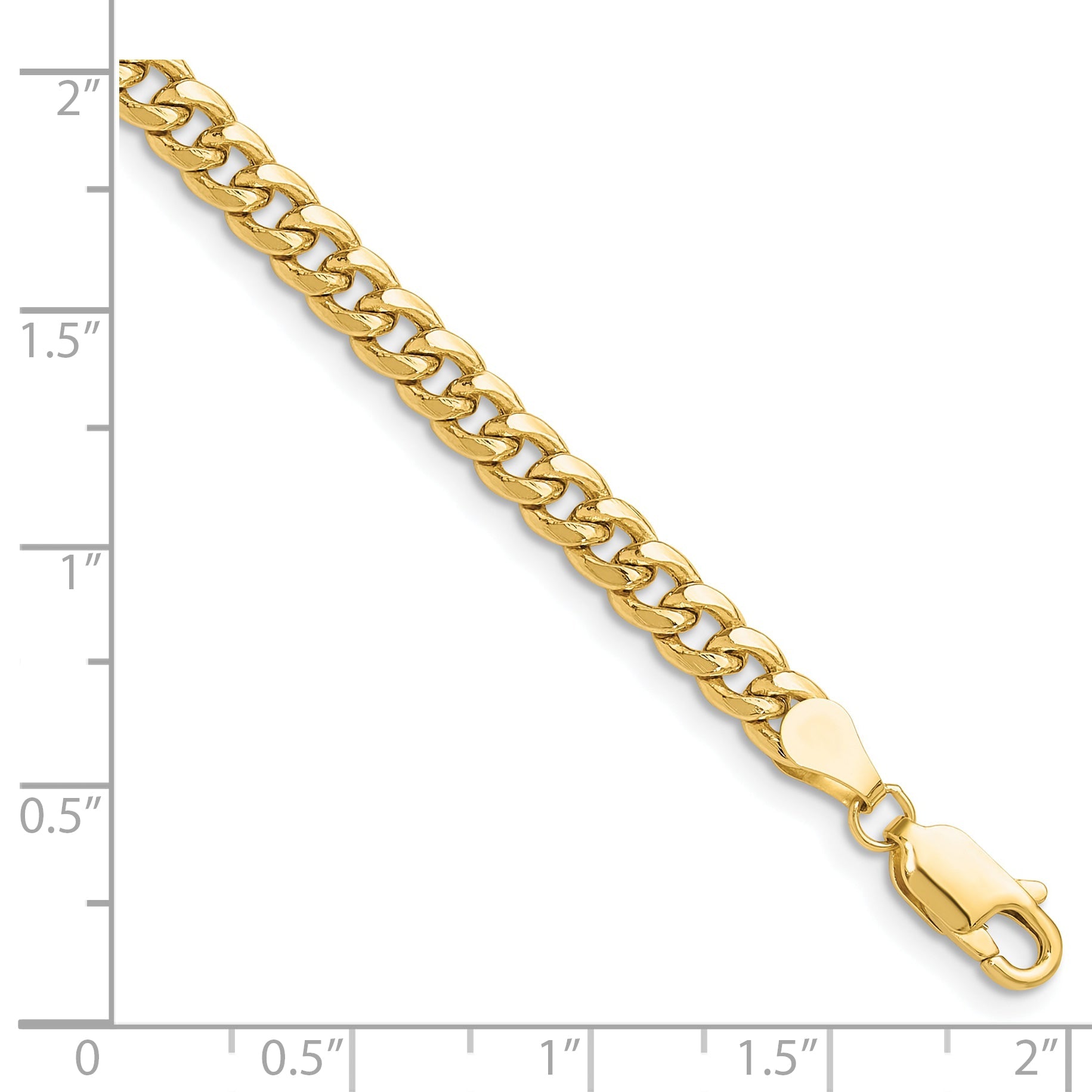 7 Inch 10K Yellow Gold 4.5mm Semi-Solid Miami Cuban Chain Bracelet