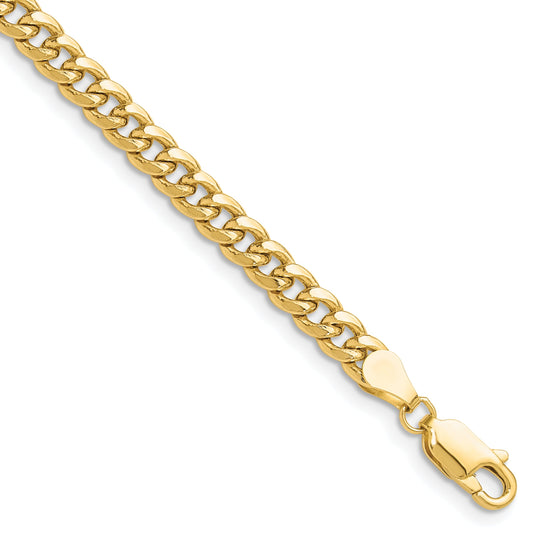 9 Inch 10K Yellow Gold 4.5mm Semi-Solid Miami Cuban Chain Bracelet
