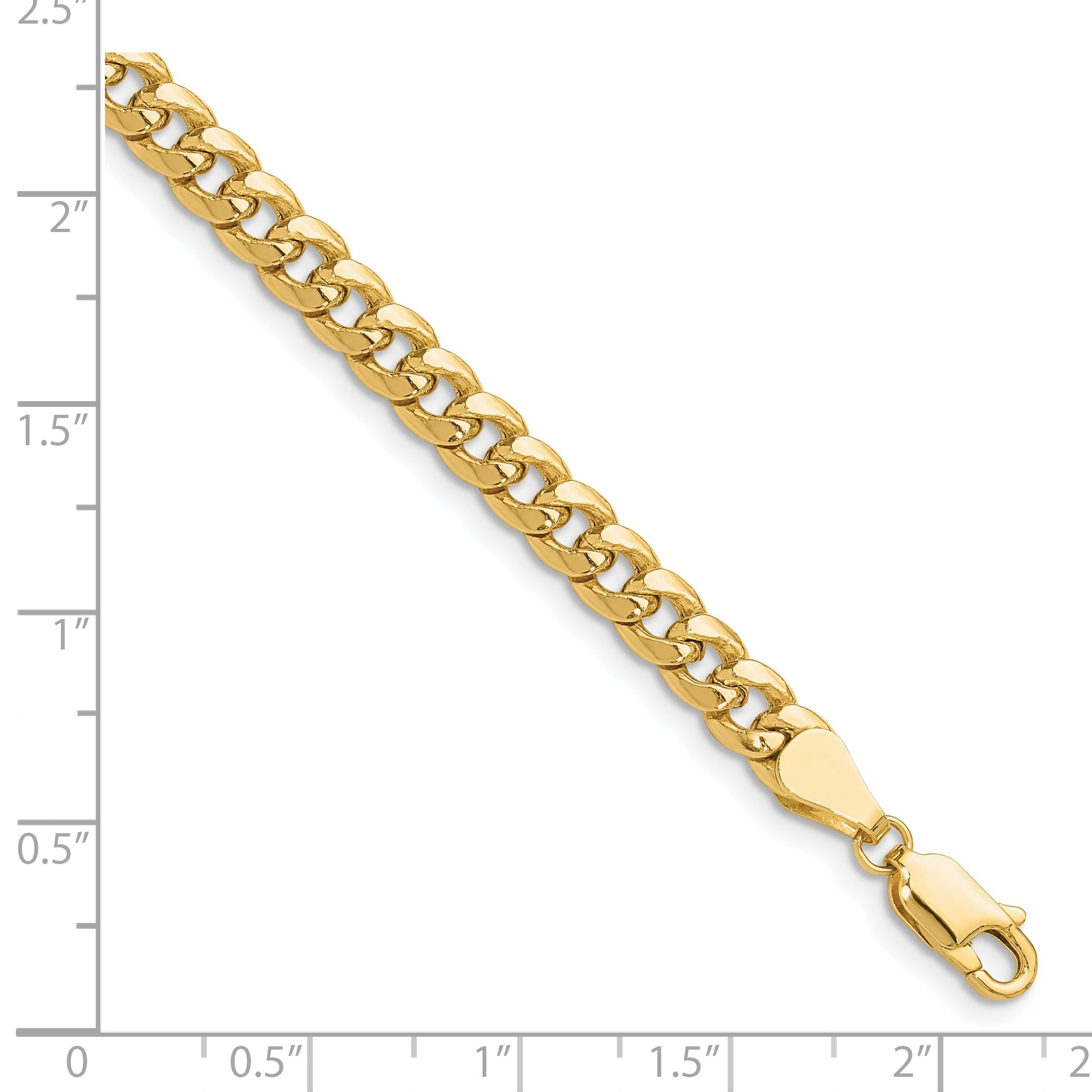 7 Inch 10K Yellow Gold 5.25mm Semi-Solid Miami Cuban Chain Bracelet