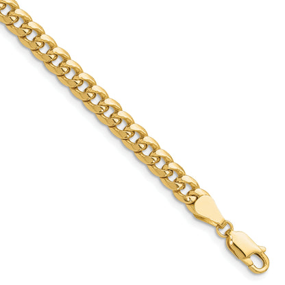 7 Inch 10K Yellow Gold 5.25mm Semi-Solid Miami Cuban Chain Bracelet