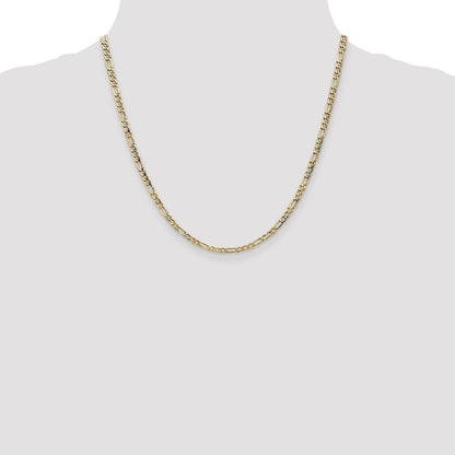 2 Inch 10k Yellow Gold 3.5mm Semi-Solid Figaro Chain Necklace