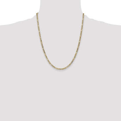 22 Inch 10k Yellow Gold 3.5mm Semi-Solid Figaro Chain Necklace