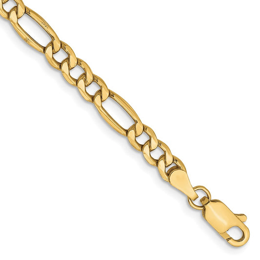 8 Inch 10k Yellow Gold 4.2mm Semi-Solid Figaro Chain Bracelet
