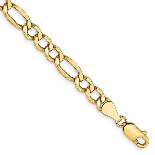 7 Inch 10k Yellow Gold 5.35mm Semi-Solid Figaro Chain Bracelet