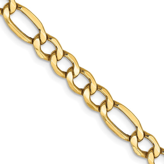 22 Inch 10k Yellow Gold 5.35mm Semi-Solid Figaro Chain Necklace