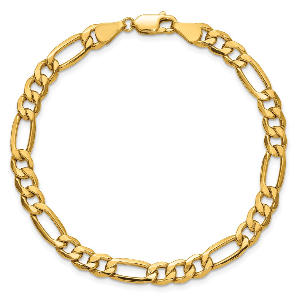 7 Inch 10k Yellow Gold 6.25mm Semi-Solid Figaro Chain Bracelet