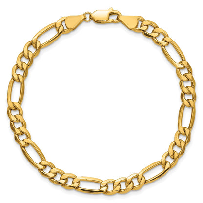 8 Inch 10k Yellow Gold 6.25mm Semi-Solid Figaro Chain Bracelet