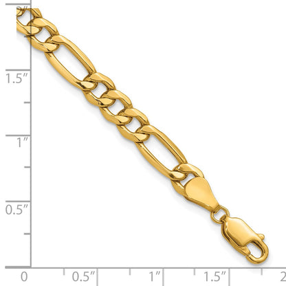 7 Inch 10k Yellow Gold 6.25mm Semi-Solid Figaro Chain Bracelet